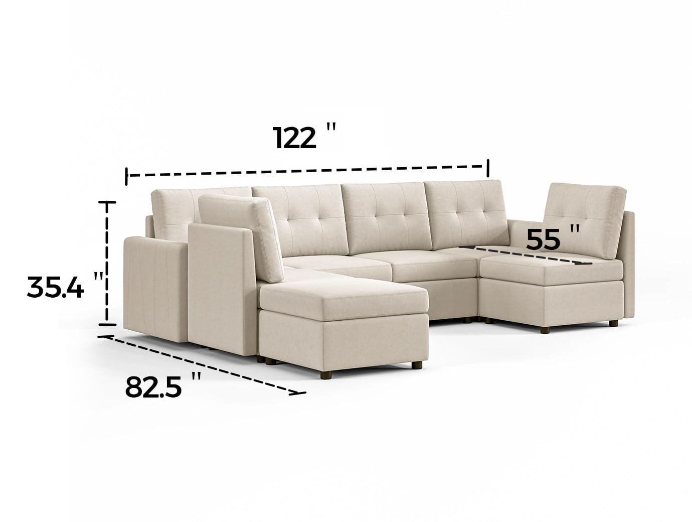 LINSY HOME Oversized Modular Couch, Rubik III 6 Seats with Ottoman Convertible U Shaped Sectional Sleeper Sofa with Storage, All Covers Changeable Washable, Grey