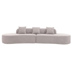 KEVINSPACE 130.5'' Modern Sectional Sofa Soft Curved Backrest Lamb Velvet Comfy Cloud Couch with 3 Pillows Deep Seat for Living Room Furniture Sets, Apartment All Foam Sofa with NO Frame Gray