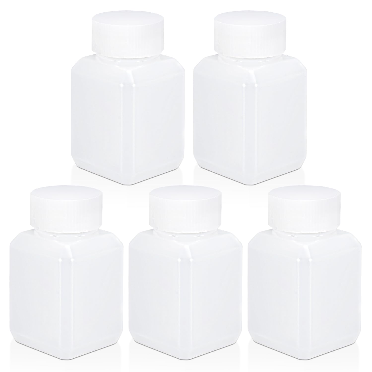 ASEVAT 2oz Plastic Lab Chemical Reagent Bottles, Square Sample Storage Container, Chemical Container Bottle with Inner Ring Cover, Narrow Mouth Sample Sealing Storage Bottles (5 Pcs)