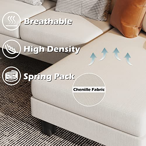 YESHOMY Convertible Sectional Sofa U-Shaped Couch with Soft Modern Cotton Chenille Fabric for Living Room, Oversized Seats with Comfortable Backrest, Beige