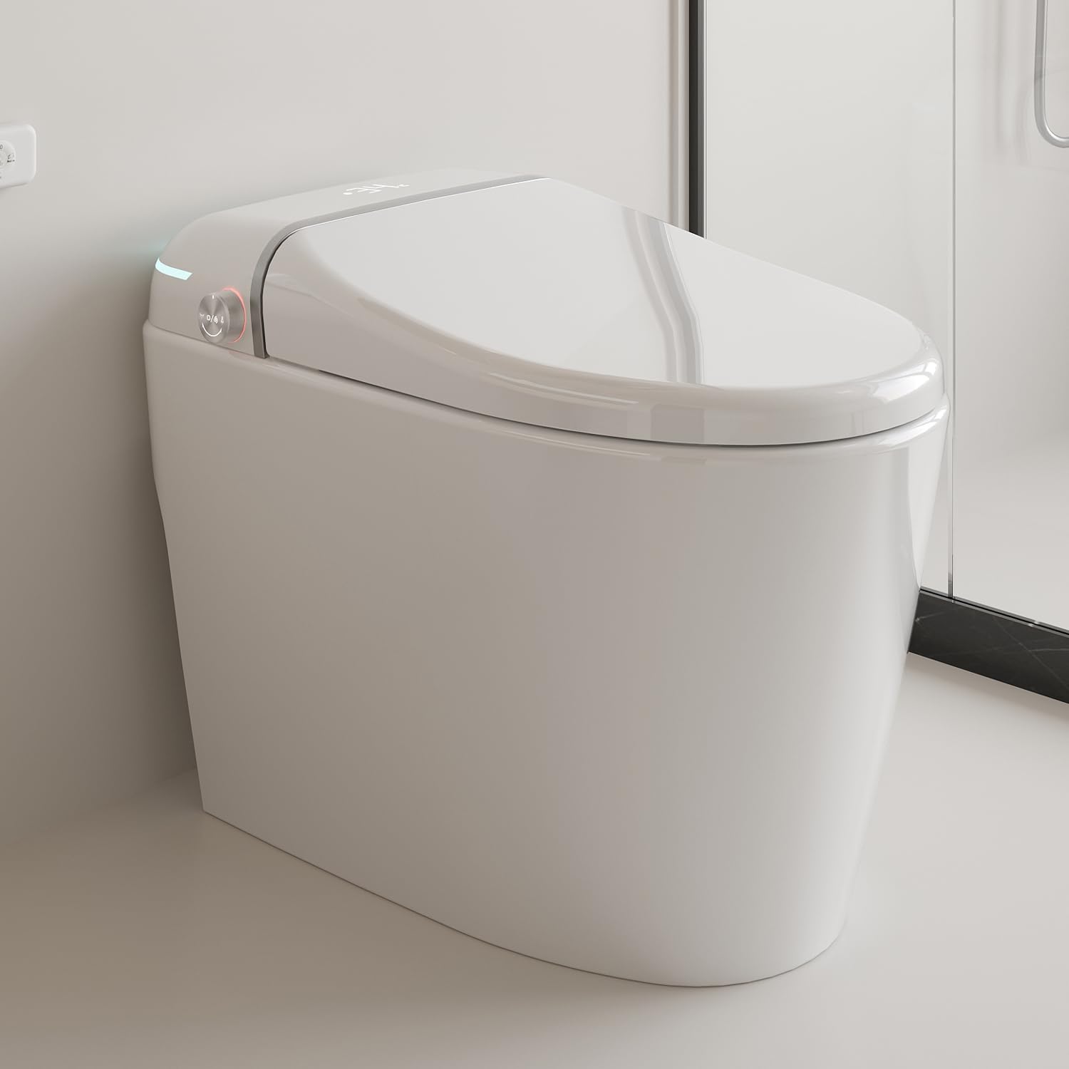 AmpleCharmic Smart Toilet with Bidet Built in, Elongated Intelligent One Piece Bathroom Toilets with Heated Bidet Seat, Warm Water/Pre-wetting/Off-seat Auto Flush/Wireless Remote Control, LED Display