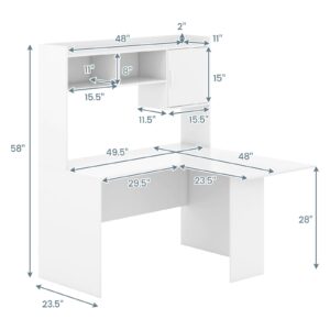 Giantex L Shaped Desk with Hutch, Corner Computer Desk with Storage Shelf & Cabinet, Laptop PC Table Gaming Desk Workstation, Modern Executive Study Writing Desk for Home Office, Bedroom, White