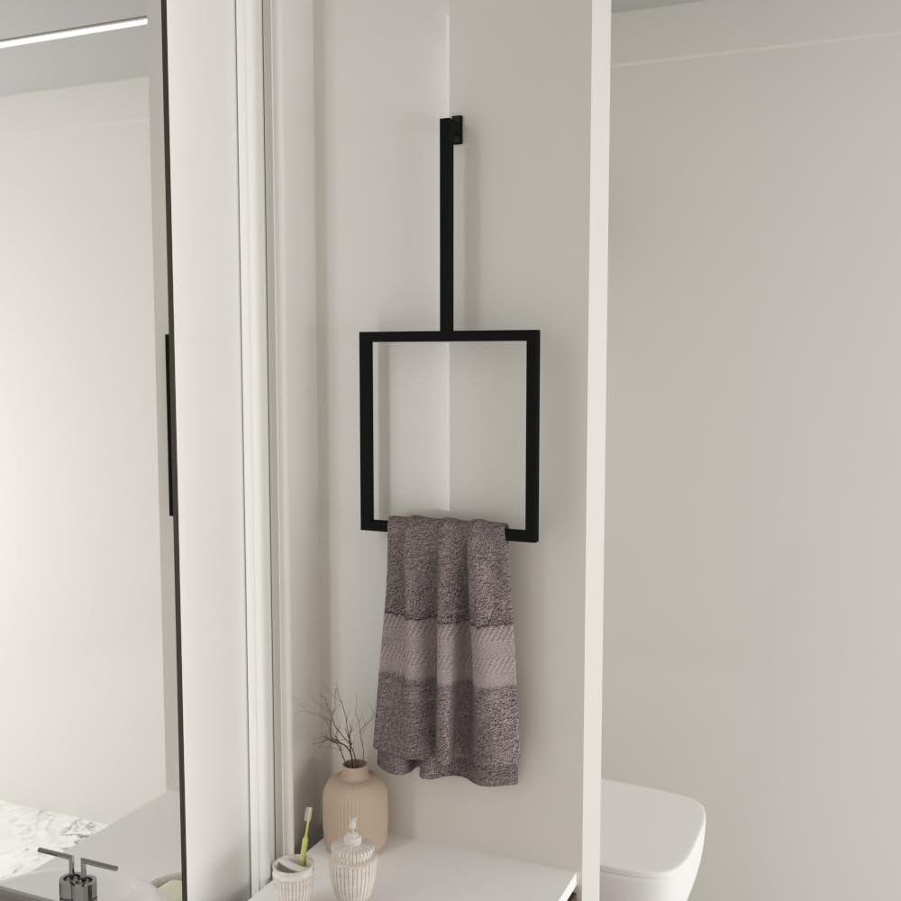 Unique Vertical Towel Rack Wall Mounted for Bathroom, Metal Square Towel Holder, Modern Hand Towel Ring, Elegant Bathroom and Kitchen Decor, Space-Saving Towel Hanger (Medium (24"x11"x3") - 1 pcs)