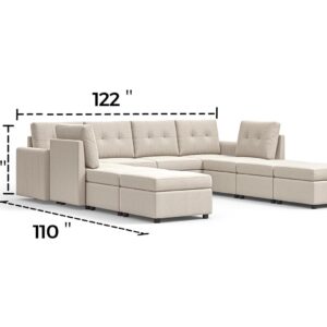 LINSY HOME Oversized Modular Sectional Couch, Rubik III 6 Seats with 4 Ottomans Convertible U Shaped Sectional Sleeper Sofa with Storage, All Covers Changeable Washable, Grey