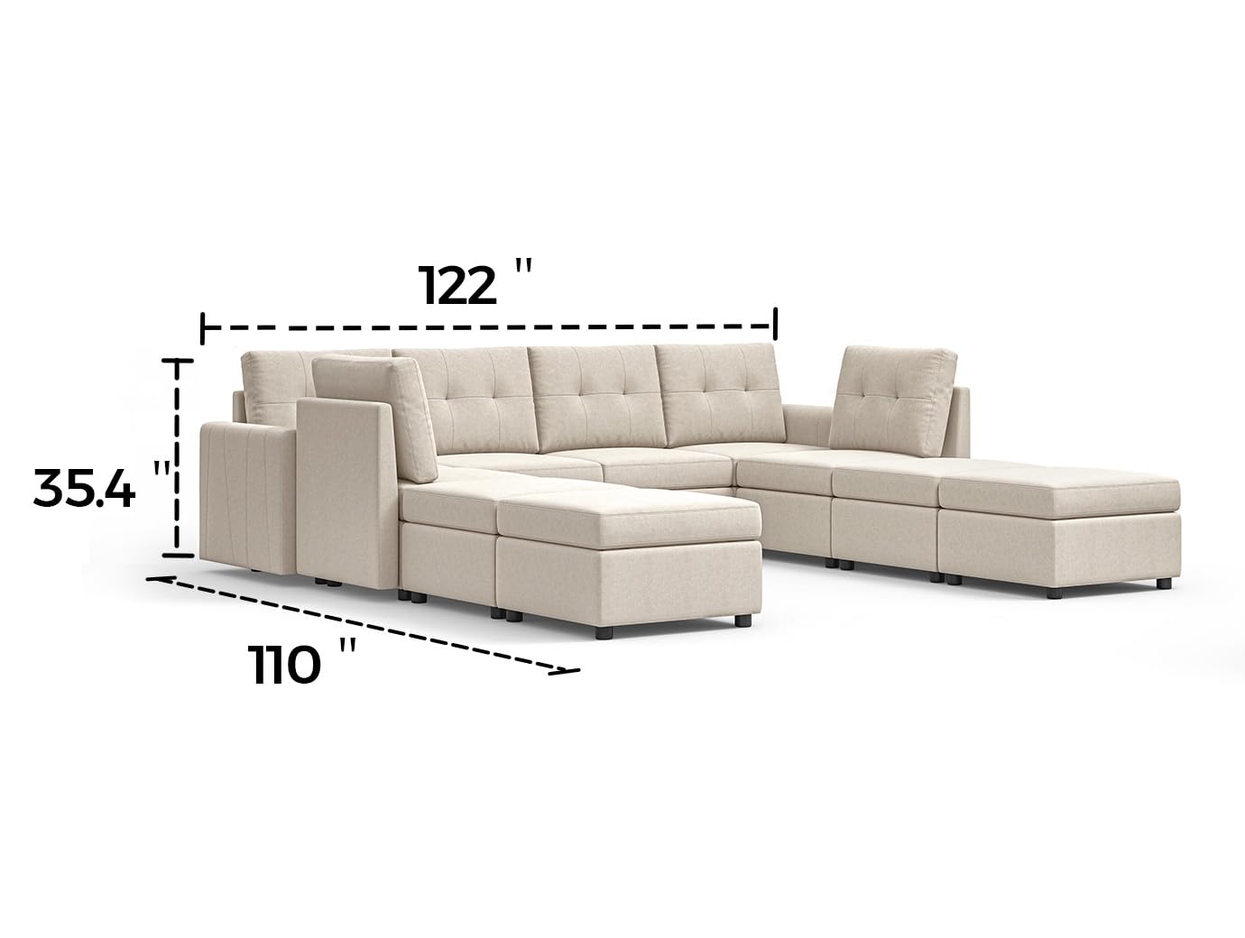 LINSY HOME Oversized Modular Sectional Couch, Rubik III 6 Seats with 4 Ottomans Convertible U Shaped Sectional Sleeper Sofa with Storage, All Covers Changeable Washable, Grey