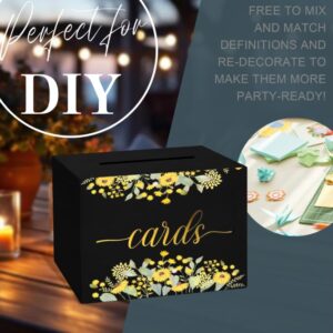 Mulbozy Black Card Box for Party, Gift Cards Box Holder with Gold Foil Design for Wedding Receptions, Bridal & Baby Showers, Graduations, Voting, Donate Money, Retirements, Anniversaries