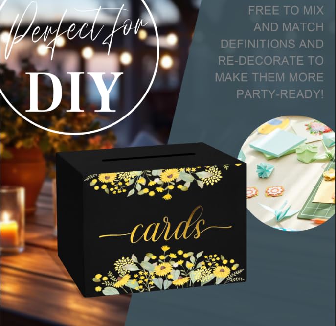 Mulbozy Black Card Box for Party, Gift Cards Box Holder with Gold Foil Design for Wedding Receptions, Bridal & Baby Showers, Graduations, Voting, Donate Money, Retirements, Anniversaries