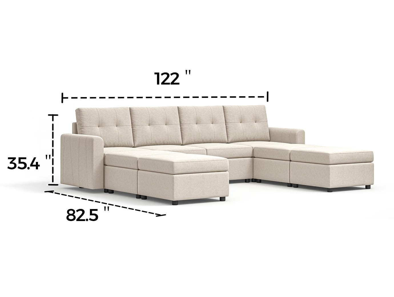 LINSY HOME Oversized Modular Sofa, Rubik III 4 Seat Modular Sectional Couch with 4 Ottomans, U Shaped Sleeper Sofa with Storage, All Covers Changeable Washable, Dark Grey