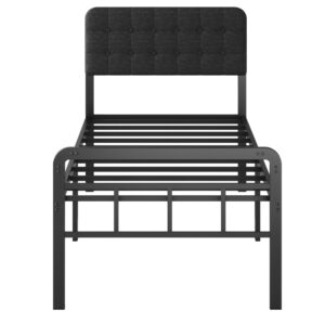 UUKING 18 Inch Twin XL Bed Frames with Black Upholstered Headboard and Metal Footboard