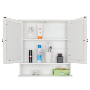 Bathroom Cabinet Wall Mounted, 20 x 23 inch Medicine Cabinet with Mirror,Over The Toilet Wall Storage Cabinet with 2 Mirrored Doors,Adjustable Shelf,for Kitchen, Living Room Laundry Room,White