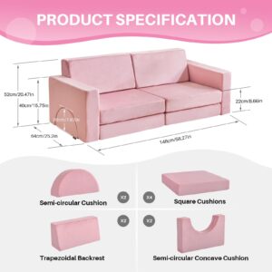 Redlife Modular Kids Play Couch, Kids Play Couch for Age 1-16, Kids Modular Couch for playroom Bedroom Living Room, Kids Couch Building Fort, Convertible Play Foam Couch for Boy and Girls(Pink)