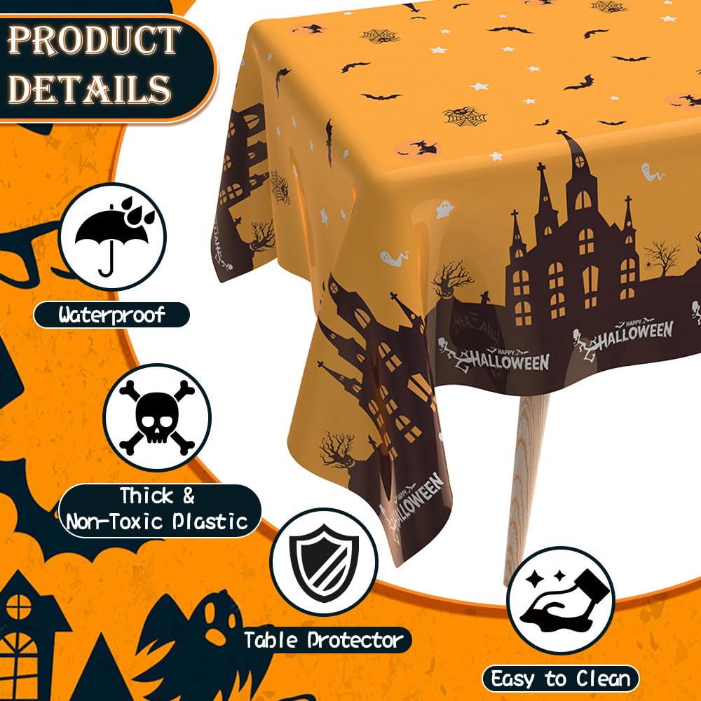 Halloween Tablecloth, 2 PCS Halloween Tablecloth Plastic, Halloween Disposable Tablecloth, 54" x 108" Halloween Tablecloth Rectangle, Halloween Table Cover for Halloween Party Supplies Decorations