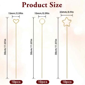 30Pcs Floral Card Holder Picks, Photo Sticks for Centerpieces Photo Memo Holder Pick Stick, Metal Floral Place Card Holder, Gold Round Photo Stick Clip, Gift Card Holder for Wedding and Party(3 Shapes