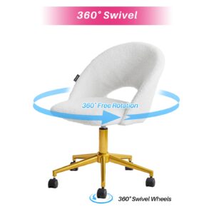 Redlife Vanity Chair with Back, Cute Desk Chair, Fluffy Desk Chair Pink Wwivel Dhair Vanity Chair with Wheels for Vanity Desk, for Bedroom, Makeup Room (White)