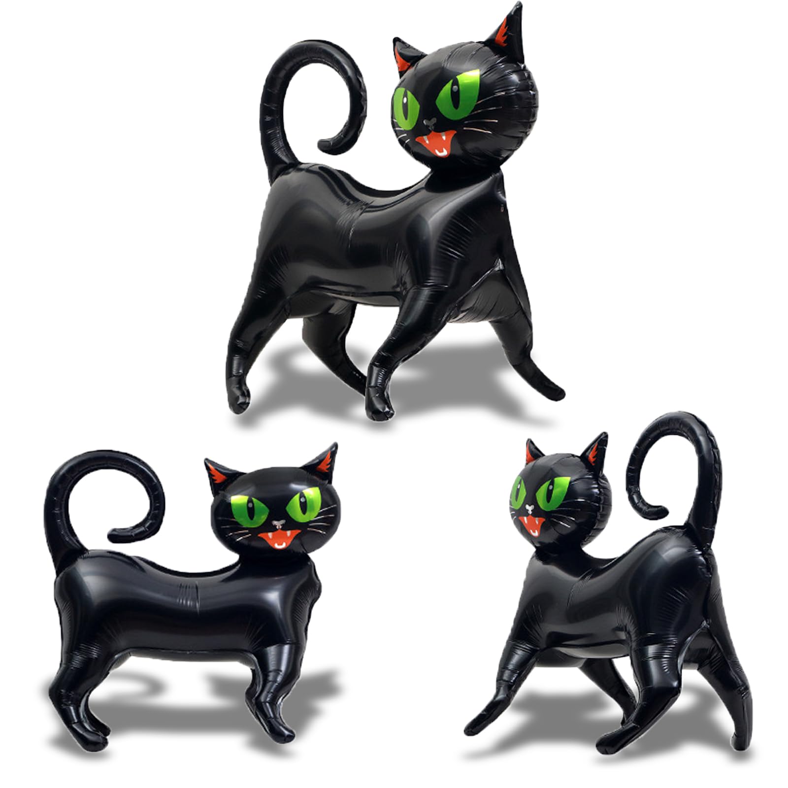 Gallasy 3pcs Black Cat Balloon, 3D Standing Cat Balloon for Birthday Decorations, Groovy Party Decorations, 70s 80s 90s Party Decorations, 2000s Disco Party Decorations, Halloween Cat Decorations