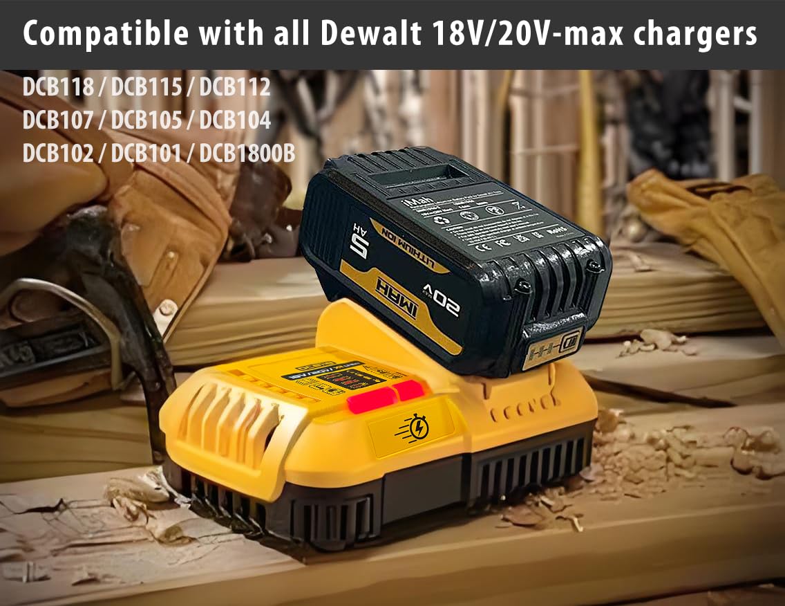 iMah Replacement Battery for Dewalt 20V Battery Lithium-Ion 5.0Ah, Replace for Dewalt MAX XR Battery DCB184 DCB200 DCB201 DCB203 DCB204 DCB205 DCB206 and All DeWalt 20V Cordless Power Tools (1-Pack)