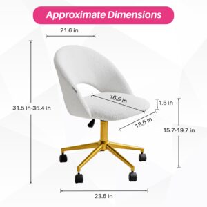 Redlife Vanity Chair with Back, Cute Desk Chair, Fluffy Desk Chair Pink Wwivel Dhair Vanity Chair with Wheels for Vanity Desk, for Bedroom, Makeup Room (White)