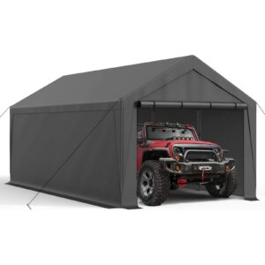 10×20 carport portable carport garage heavy duty with sidewalls, reinforeced metal frame, waterproof carport canopy for party boat cars and storage (grey)