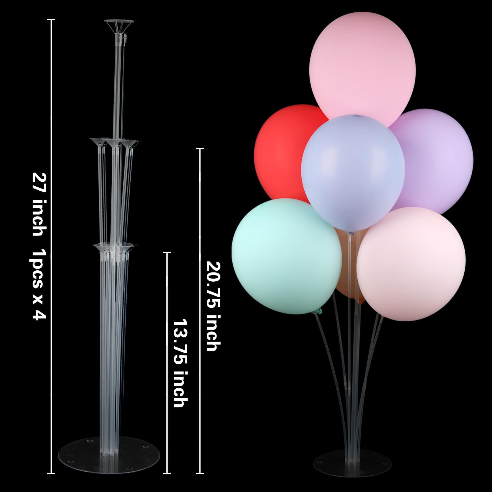 4 Set Balloon Stands for Table, Balloon Sticks with Base Balloon Centerpiece Stand Kit with 28 pcs Balloons for Birthday Wedding Baby Shower Graduation Party Decorations