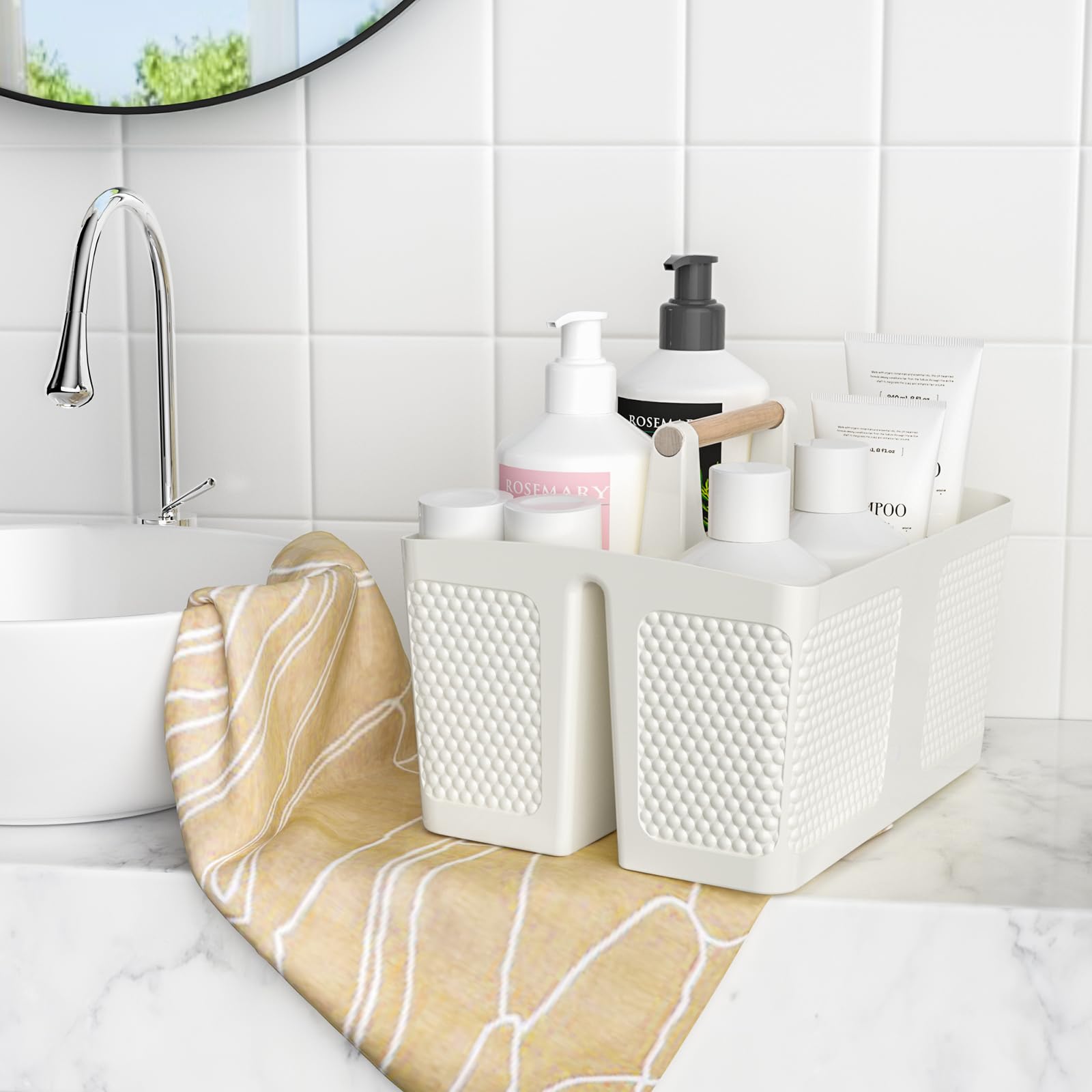 Xuhdukc Portable bathroom caddy with handle for kitchens, bathrooms, trips, picnics, college dorms. Bathroom caddies are a necessity for college life.