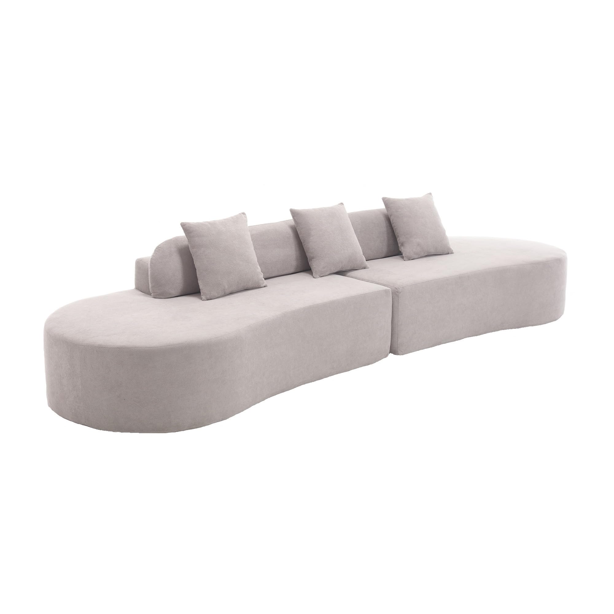 KEVINSPACE 130.5'' Modern Sectional Sofa Soft Curved Backrest Lamb Velvet Comfy Cloud Couch with 3 Pillows Deep Seat for Living Room Furniture Sets, Apartment All Foam Sofa with NO Frame Gray