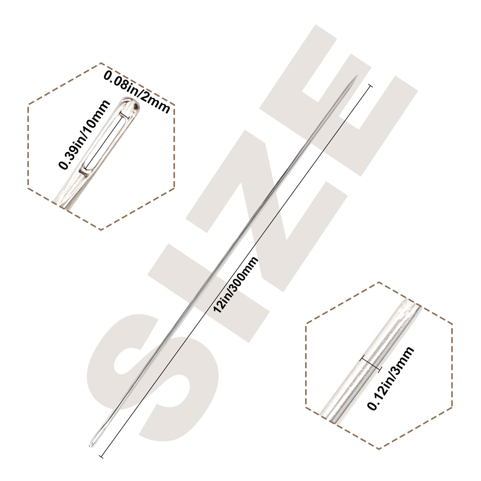 2 PCS 12'' Professional Upholstery Needle, Long Sewing Needles, Long Straight Upholstery Hand Needles, Large Eye Hand Sewing Needles, for Home Upholstery, Carpet, Leather, Canvas Repair Stitching