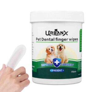 urbanx teeth cleaning wipes for italian greyhound and other companion dogs, remove bad breath, plaque, and tartar buildup, no-rinse disposable finger toothbrush, gentle gum care pet wipes, 60 count