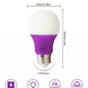 MCDYLUK LED A19 Purple Light Bulbs, 9W (60W Equivalent), E26 Base LED Purple Bulb, Non-Dimmable, Halloween Decoration, Party Decoration, Porch, Front Door, Home Lighting, Holiday Lighting, Pack of 3