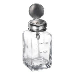 harfington 6oz / 180ml glass pump dispenser bottle square clear liquid pumping press push down alcohol container with metal flip cover for makeup remover