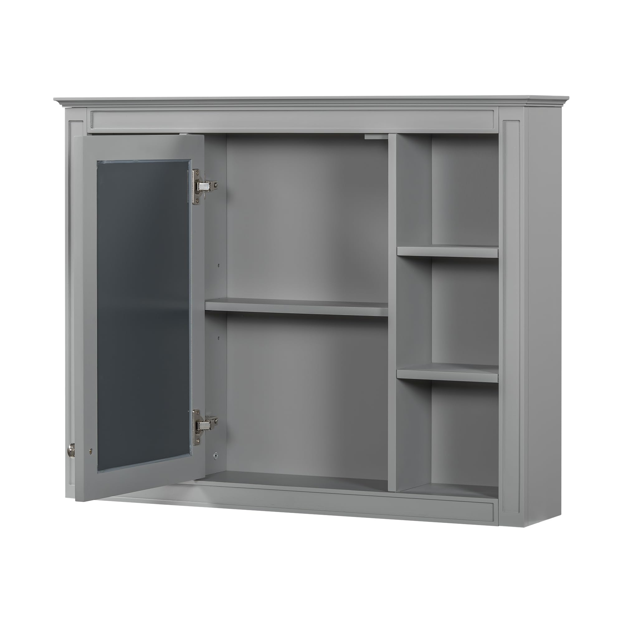 Virubi Wall Mounted Medicine Cabinet, Bathroom Storage Cabinet with Mirror Door and 6 Adjustable Open Shelf (7.3" D x 35" W x 27.5" H) (Grey)