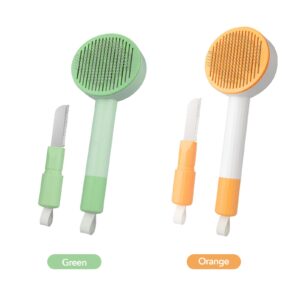 GooCare 2-in-1 Cat Brush for Shedding, with Detangler Comb, Self Cleaning Cat Comb Hair Brush for Indoor Cats, Dog Deshedding Brush Grooming Kit, Pet Supplies Hair Remover Tool (Green)