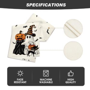 Artoid Mode Ghost Spooky Jack-O'-Lantern Pumpkin Halloween Table Runner, Black Cat Kitchen Dining Table Decoration for Home Party Decor 13x72 Inch