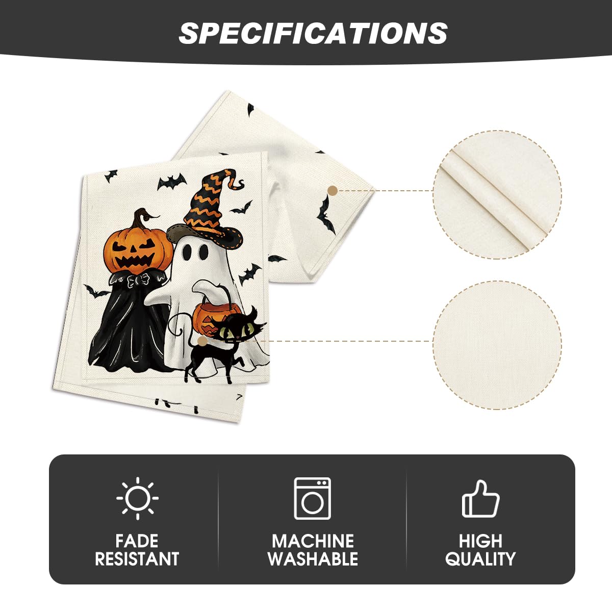 Artoid Mode Ghost Spooky Jack-O'-Lantern Pumpkin Halloween Table Runner, Black Cat Kitchen Dining Table Decoration for Home Party Decor 13x72 Inch