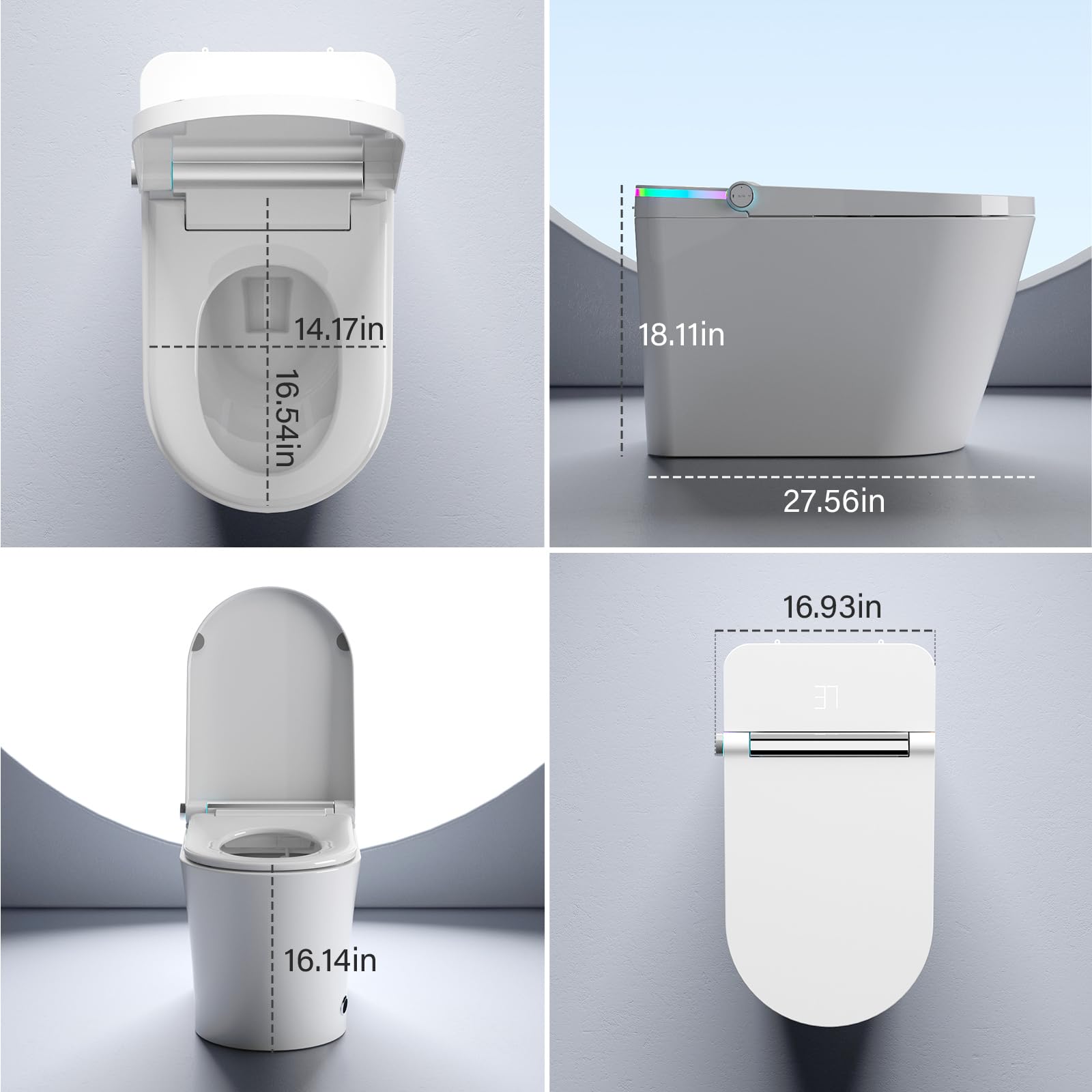 Liyarya Smart Bidet Toilet, Tankless Toilet with Built-in Bidet Seat, Modern Toilet with Foot Sensor Operation, Heated Seat, Auto Open/Close, Auto Flush, Colorful Night Light