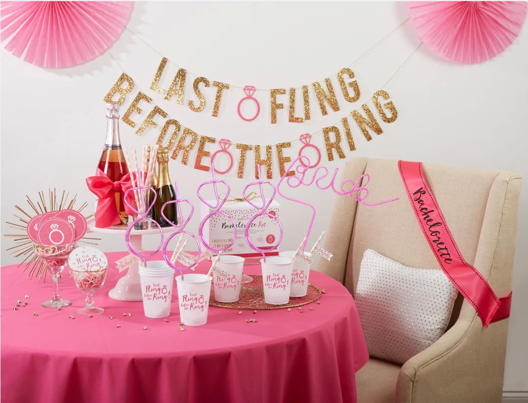 GREAWOD 12pcs Glitter Bachelorette Party Decorations Straws, Bride party Favors Bridal Shower Wedding Engagement Party Decorations,1 Pink Glitter Bride Straws And 11 Pink Glitter Diamond Ring Straws