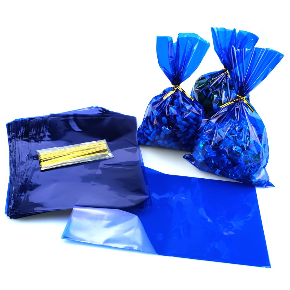 FAZHBARY 100 PCS Blue Cellophane Bags 6x9 Blue Gift Bag Blue Candy Bags Blue Treat Bags for Blue Party Supplies