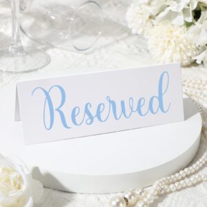 spakon 20 pack reserved signs 2.17 x 6 inch white blue paper reserved table signs for wedding christmas party restaurant receptions events business birthday party