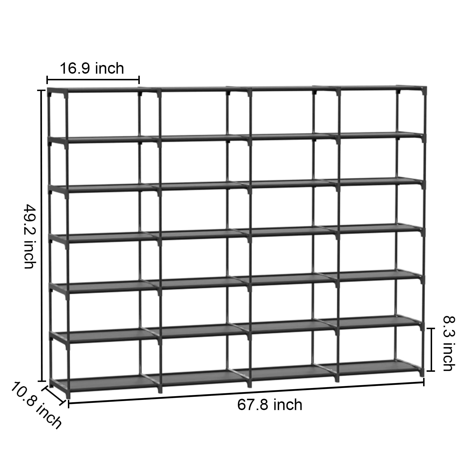 MADSOUKY Large Shoe Rack 4 Row 7 Tier Stackable Storage Organizer Shelf Cabinet 56-70 Pairs Sneaker Boots Sturdy Shoes Holder Cubby with Plastic Sheets for Entryway Closet Garage