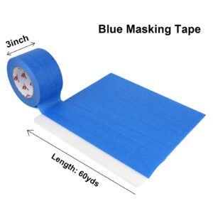 BOMEI PACK Wide Painters Tape 3 Inch Blue, 3 Inches x 60 Yards Painting Tape, 3D Printing Tape for Laser Cutting, 21-Day Clean Removal Wide Masking Tape