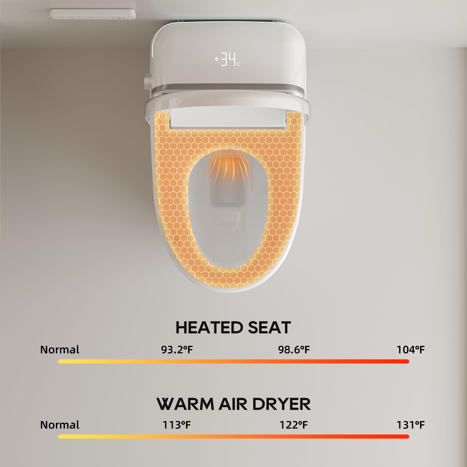 AmpleCharmic Smart Toilet with Bidet Built in, Elongated Intelligent One Piece Bathroom Toilets with Heated Bidet Seat, Warm Water/Pre-wetting/Off-seat Auto Flush/Wireless Remote Control, LED Display