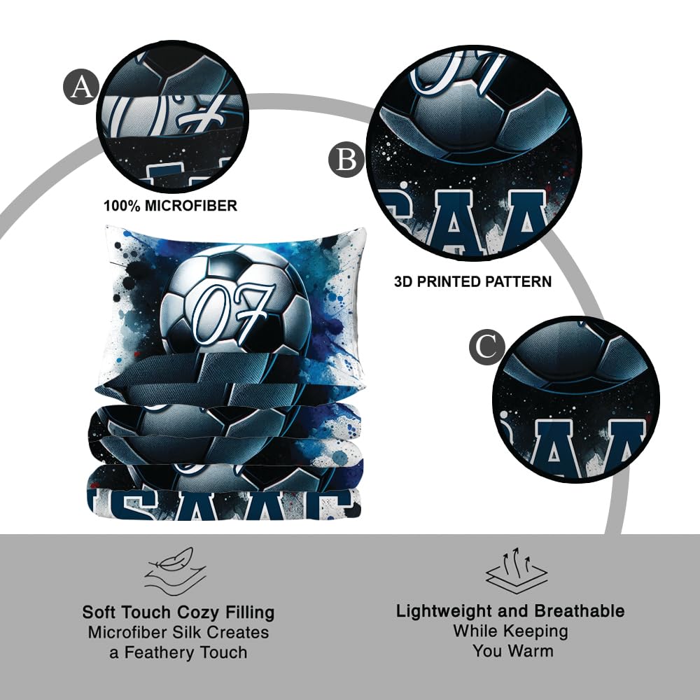 Jeminise Soccer Comforter Set - Custom Soccer Bedding with Name & Number Warm Comforter Twin for Soccer Fan Boys Soccer Room Decor for Boys (Soccer CFT-09, Twin/Full/Queen/King)