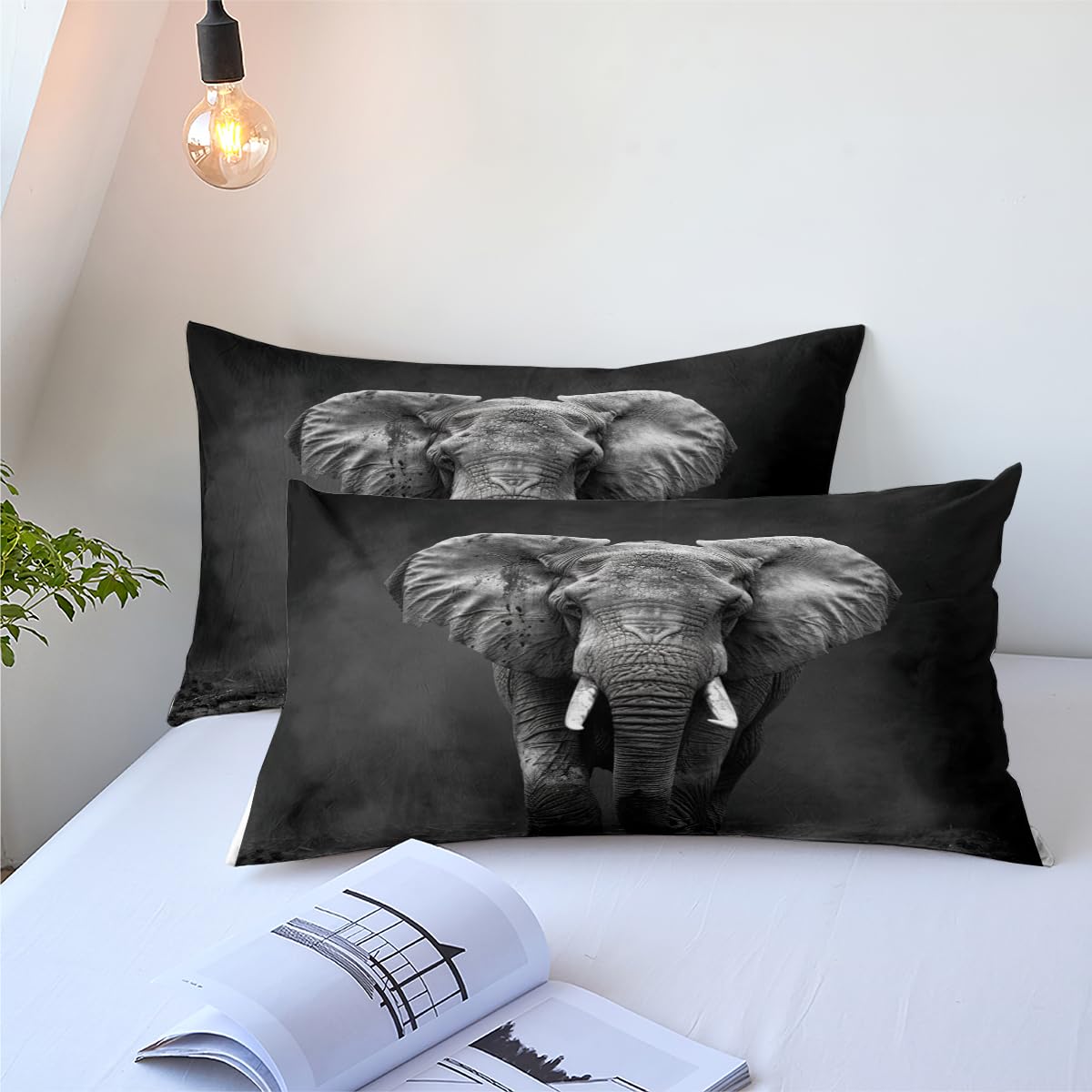 CCoutueChen Elephant Comforter Set King Size Black Elephants Bedding Set Bohemian Animal Bedding Sets Exotic Animals Comforters Ultra Soft Down Alternative Comforter Sets for Boys Teens Kids