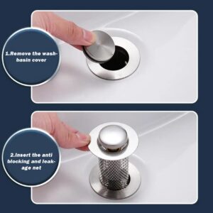 2 PCS Sink Drain Strainer Stainless Steel Drain Stopper Pop-up Washbasin Drain Filter with Removable Basket for Bathroom Kitchen Bathtub Water Pipe 2.2*3.2inch Long Sink Strainer Kitchen Drain Bathroo