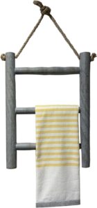 rustic handmade mango wood wall hanging 3 tier hand towel ladder rack, bathroom towel storage rack with top jute rope hanger 23" h (gray)