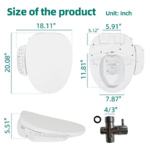 Electric Bidet Toilet Seat, Warm Water Bidet for Rear and Front Washing, Self-Cleaning Nozzle, Elongated V-shaped Heated Toilet Seat with Dryer, Touch Panel, SoftClose Lid, LED Light and Deodorization