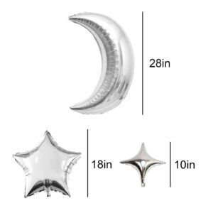 GOTPASS Moon Star Shape Foil Balloons Set Large Moon Aluminum Foil Balloons for Baby Shower Birthday Wedding Graduation Anniversary Party Decorations