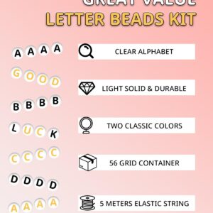 L'EclatDina 2 Box Set Letter Beads, Alphabet Beads for Bracelets, 1900+ PCS Round Number & Heart Beads, 5m Elastic String Jewelry Making Kit, Ideal for Friendship Bracelets (Black+Gold)