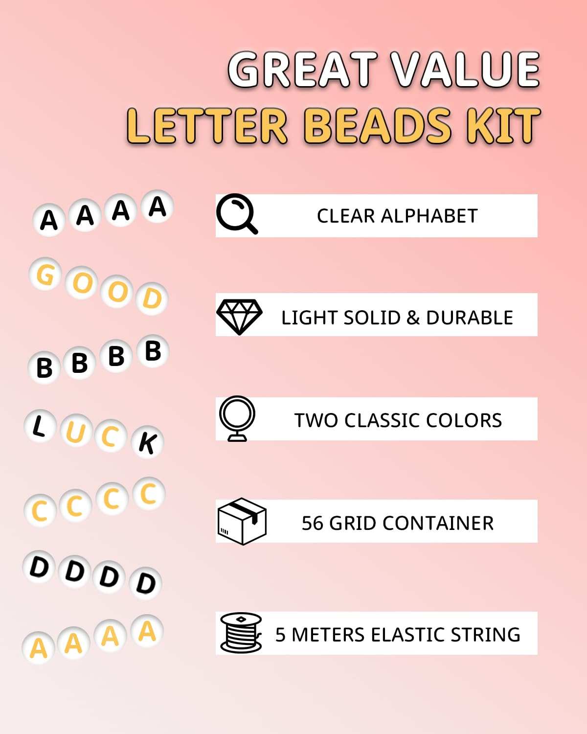 L'EclatDina 2 Box Set Letter Beads, Alphabet Beads for Bracelets, 1900+ PCS Round Number & Heart Beads, 5m Elastic String Jewelry Making Kit, Ideal for Friendship Bracelets (Black+Gold)