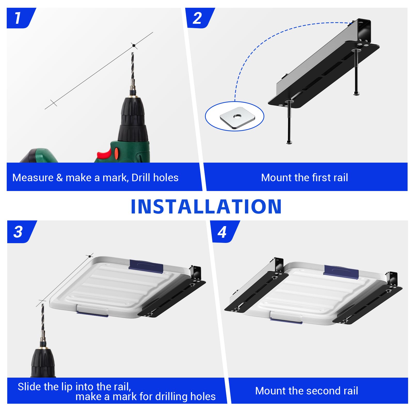 Fixirons 5 Pack Overhead Storage Bin Rack, Ceiling Racks for Utility Bins Organization, Heavy Duty Rack Ceiling Garage Storage for Supports Most Bins Container (for 4 Bins, Bins are not included)