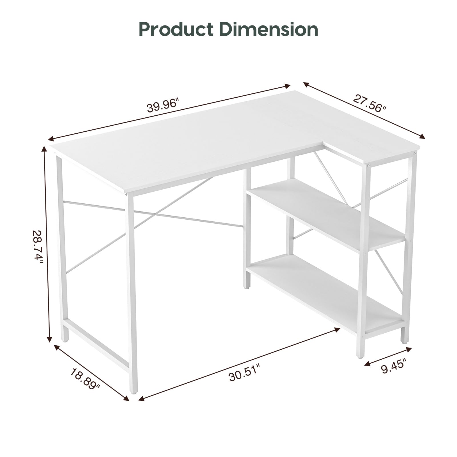 WASAGUN Small Computer Desk,35 Inch L Shaped Desk with Storage Shelves,Gaming Desk,Home Office Corner Reversible Pc Desk,Study Writing Table,White